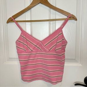 Y2K Copper Key Pink Green Striped Racerback Babydoll Cropped Cami Sz M Indie